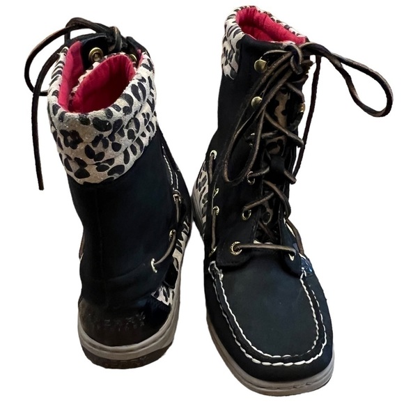 Sperry Top-Sider Duck Boots Womens 7.5 Black Leopard Lined Lace Up - Picture 4 of 16
